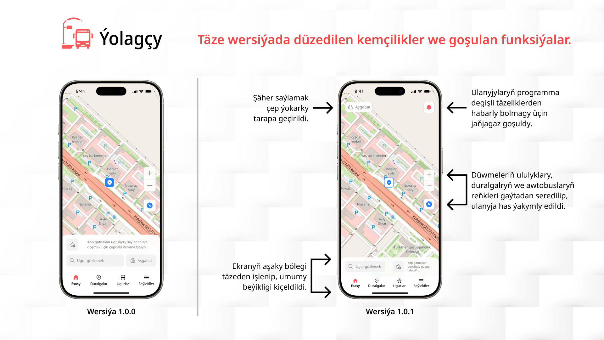 
«Ýolagçy» nawigasiýa goşundysyna täzelenme goşuldy 