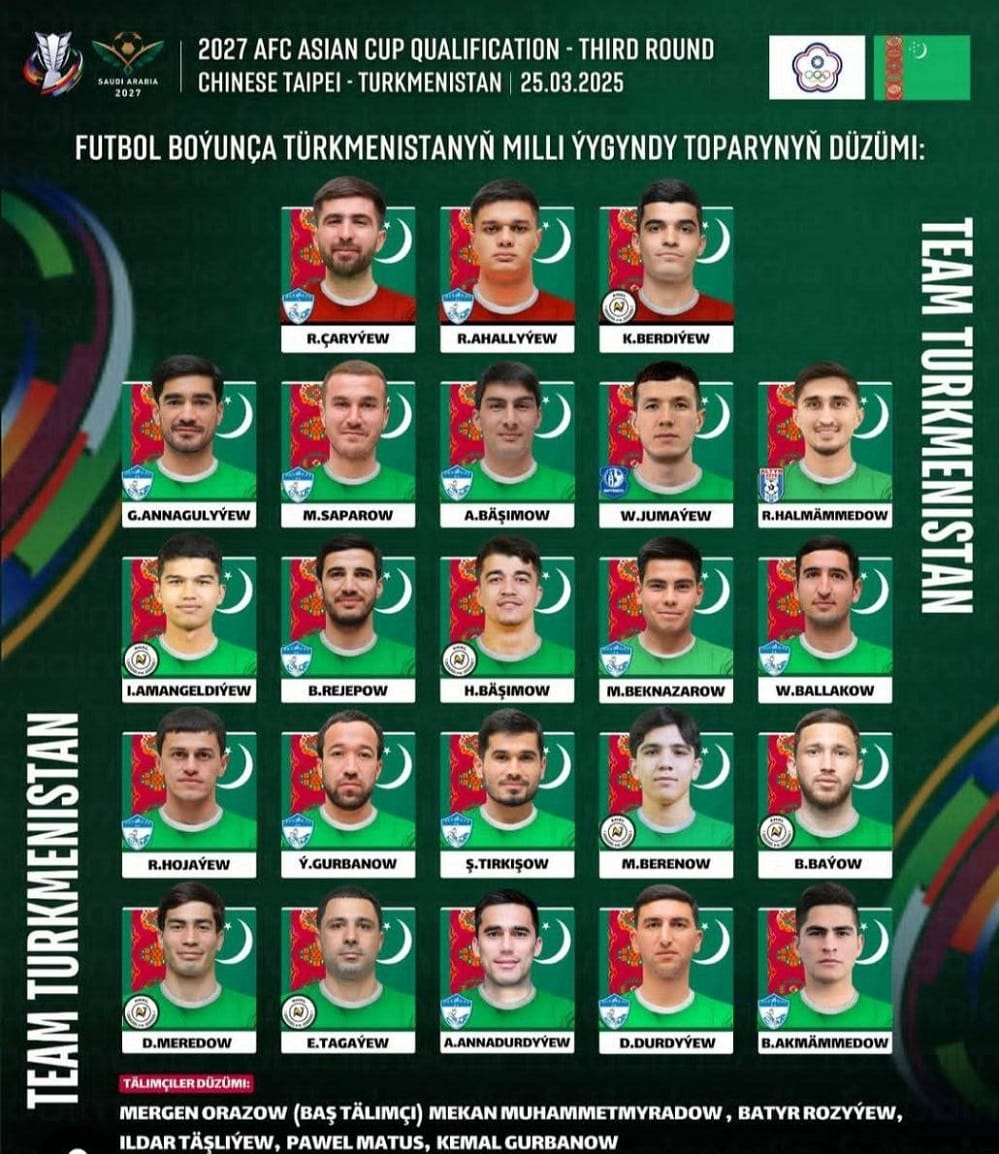 Опубликован стартовый состав сборной Туркменистана на матч отбора Кубка Азии