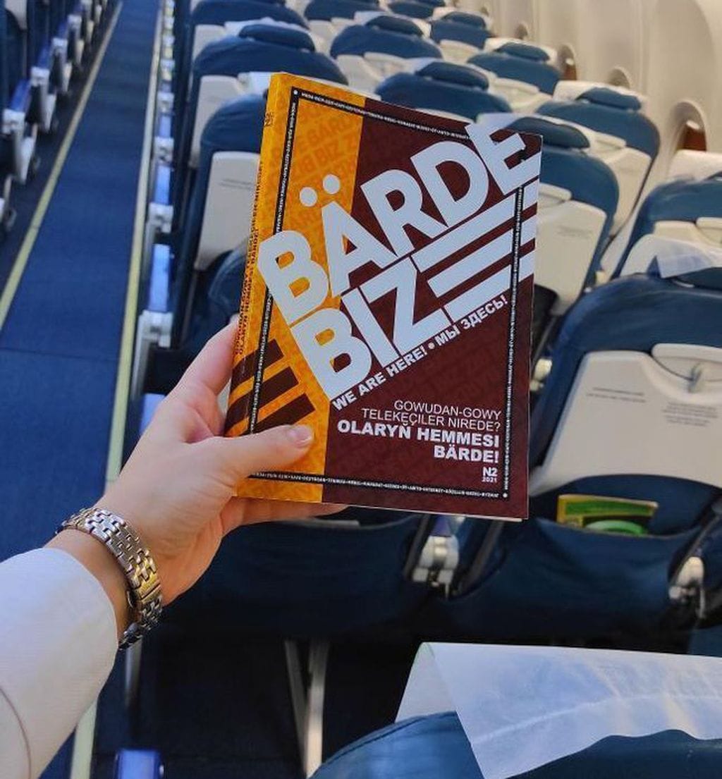 Bärde Biz is available on all domestic flights and post offices in Turkmenistan