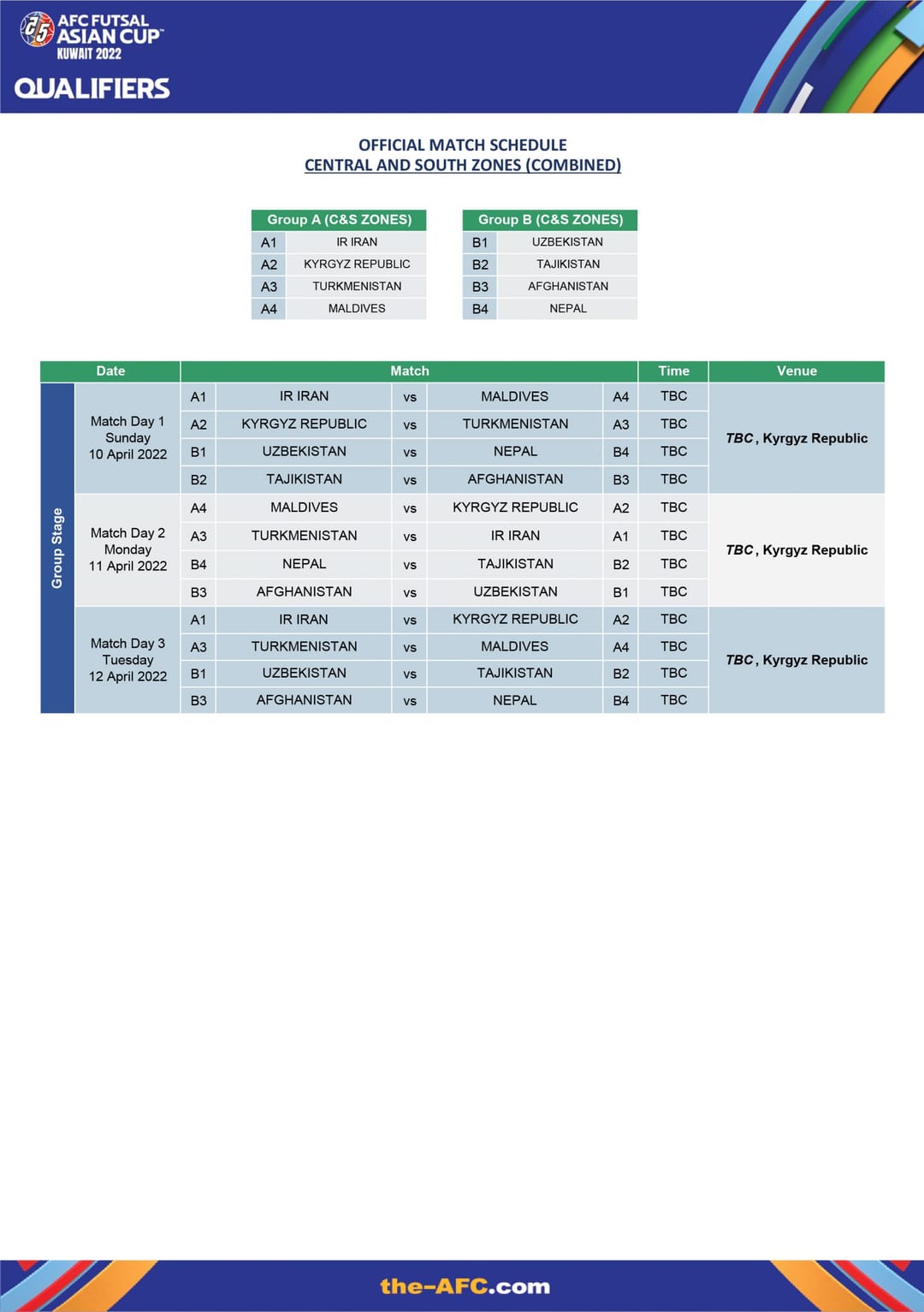Стал известен календарь сборной Туркменистана в отборе на Кубок Азии-2022 по футзалу