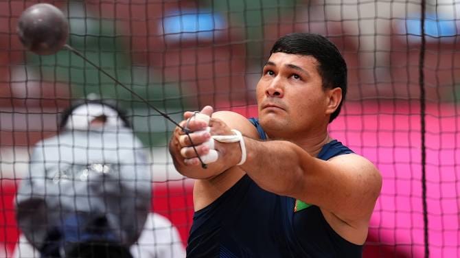 Hammer thrower from Turkmenistan Mergen Mammedov wins gold at the Central Asia Open Athletics Championship