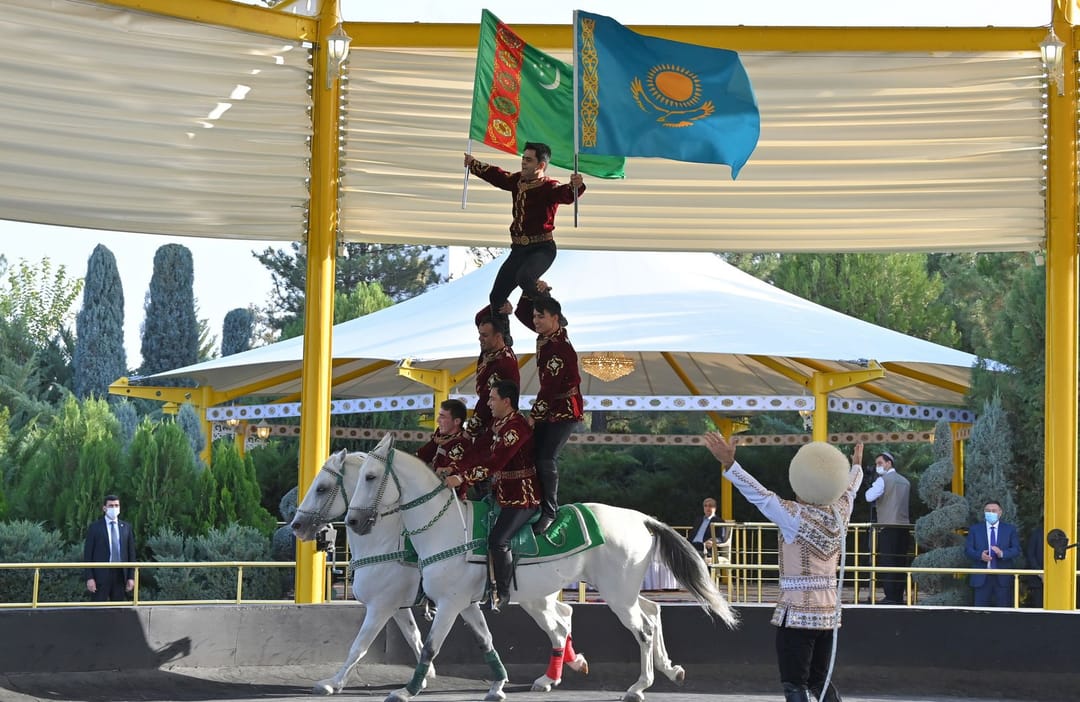Токаеву подарили в Туркменистане ахалтекинца и породистого щенка