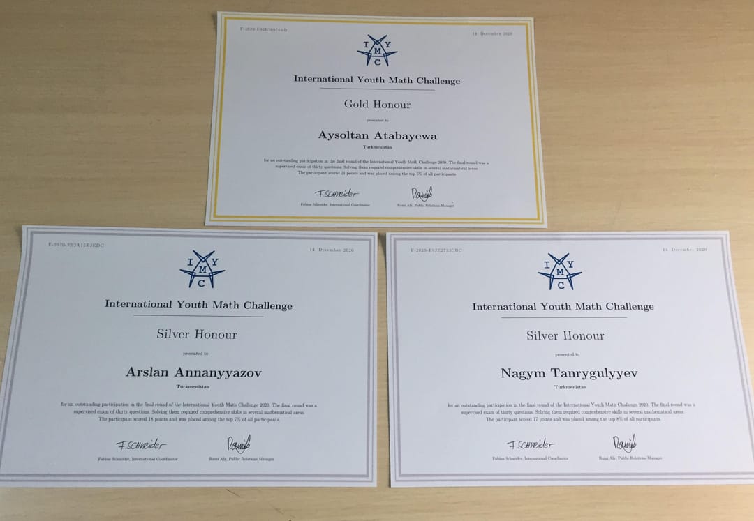 Türkmenistanly mekdep okuwçylary ýaşlaryň arasyndaky halkara matematika olimpiadasynda üç medal gazandylar