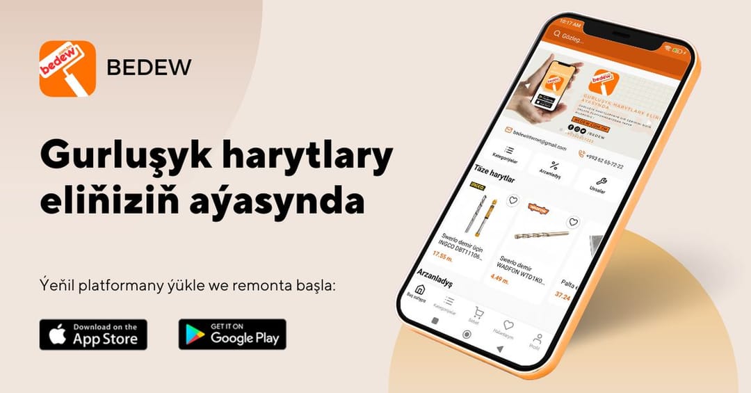 «Bedew» internet dükany gurluşyk harytlarynyň giň assortimentini 12 aýa çenli garaşaryna hödürleýär