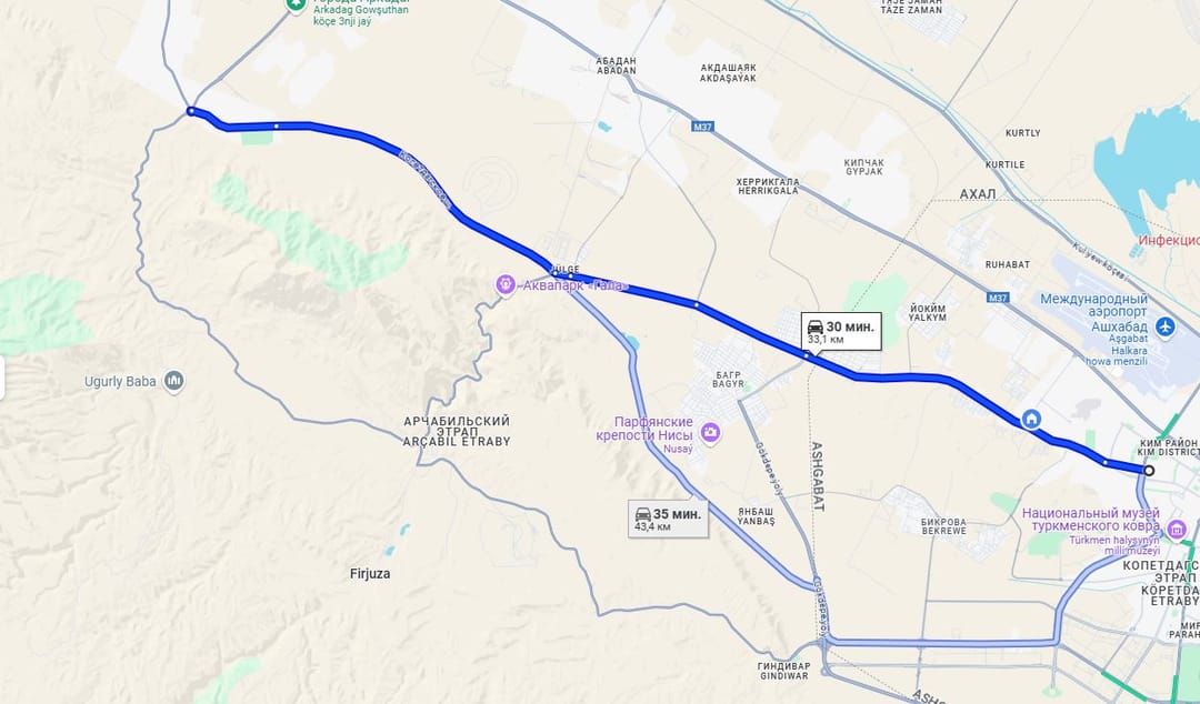 Как добраться до монумента «Тайчанак» из центра Ашхабада
