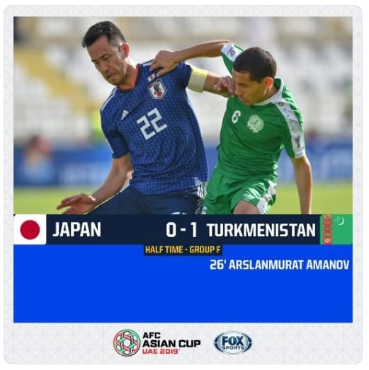 Aziýa kubogy ― 2019: Türkmenistan ― Ýaponiýa duşuşygynyň birinji ýarymy türkmen futbolçylarynyň üstünligi bilen tamamlandy