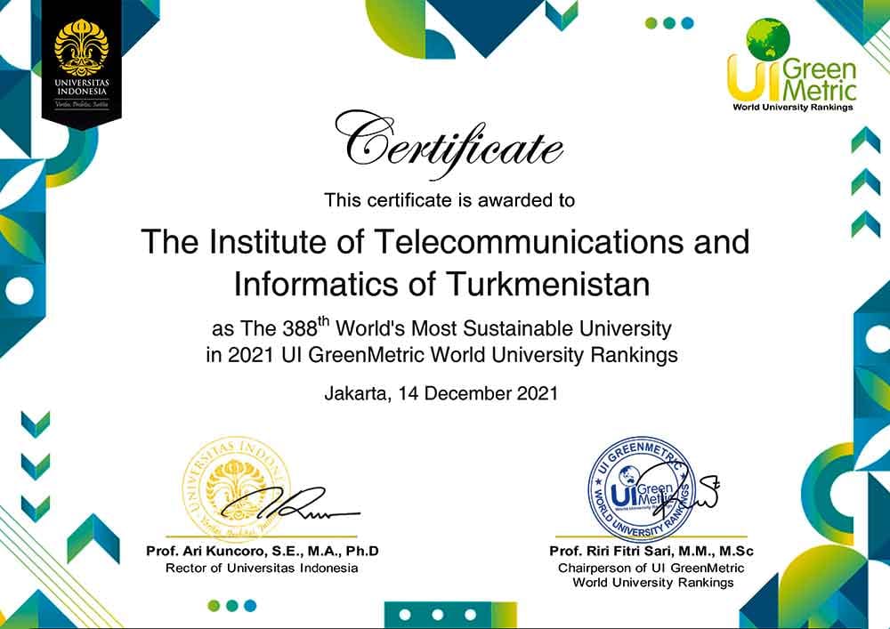 Türkmenistanyň Telekommunikasiýalar we informatika instituty dünýäniň iň abraýly ýokary okuw mekdepleriniň sanawyna habarçy-agza hökmünde girizildi