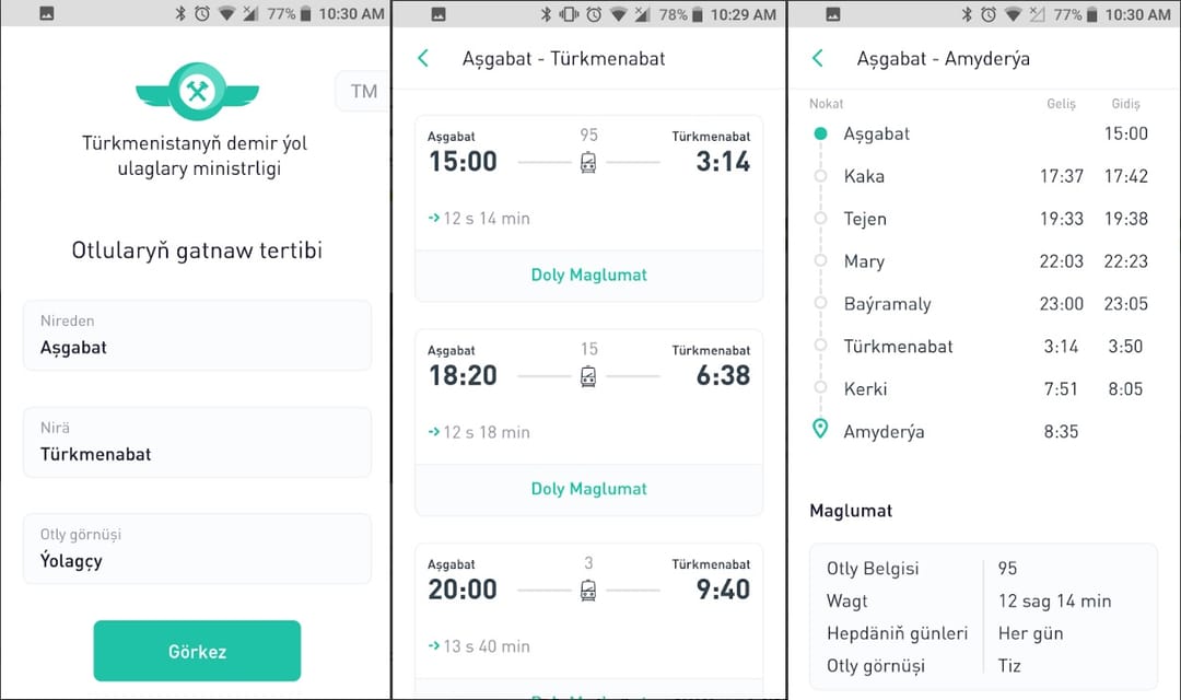 Türkmenistandaky demir ýol gatnawlaryny indi online görüp bolýar
