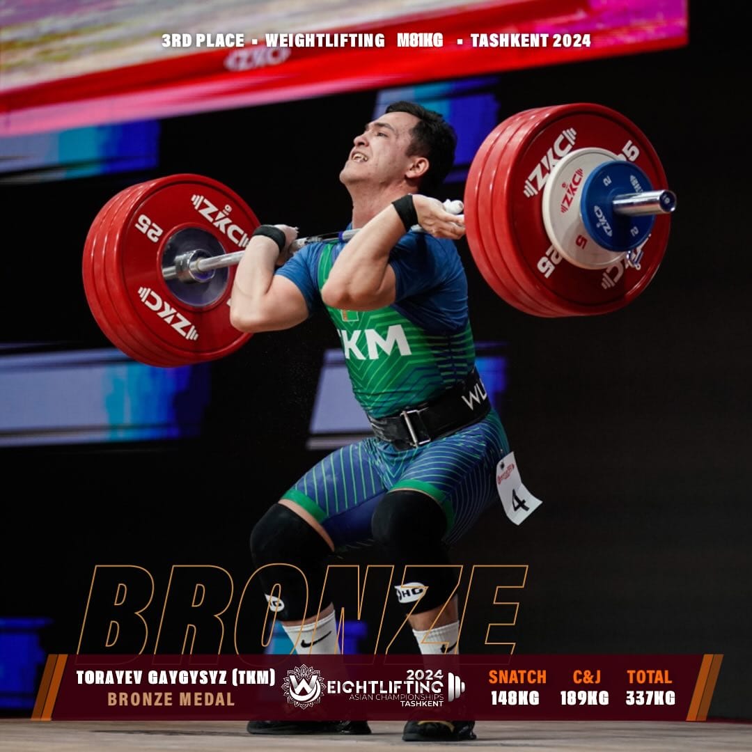 Туркменский тяжелоатлет завоевал бронзу на чемпионате Азии в Ташкенте