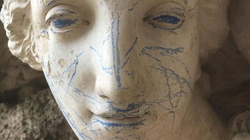 In the UK, children painted one of the museum exhibits with crayons