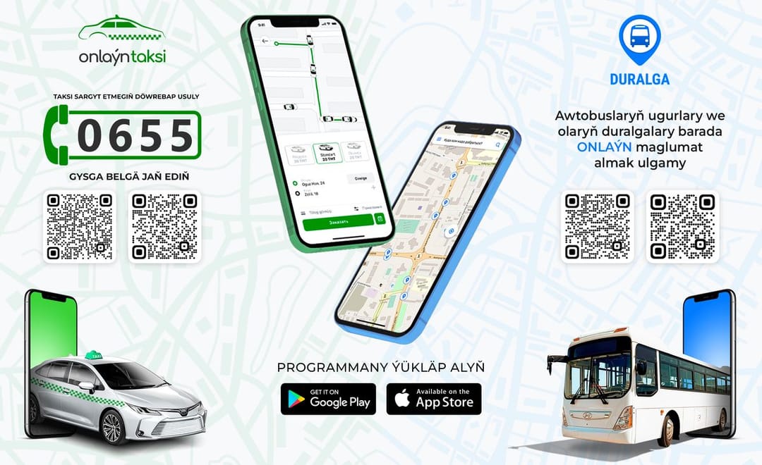 Исполнился ровно год, как в Ашхабаде запустили сервисы Onlaýn taksi и Duralga