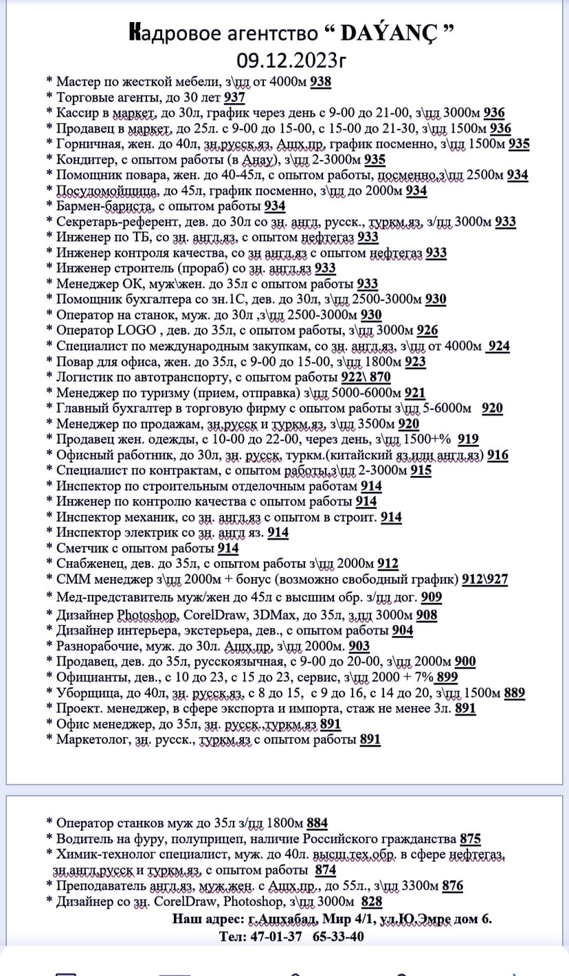 IS WE ISGAR HYZMATY . Вакансии 