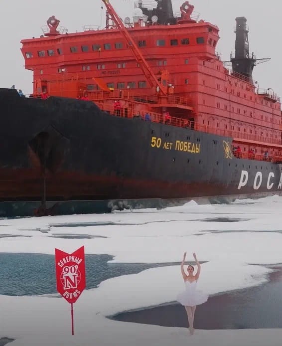 The ballerina danced “Swan Lake” on the ice of the Arctic