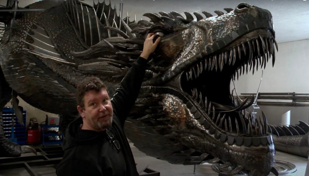 Life-sized statue of the fire-breathing Drogon from “Game of Thrones”
