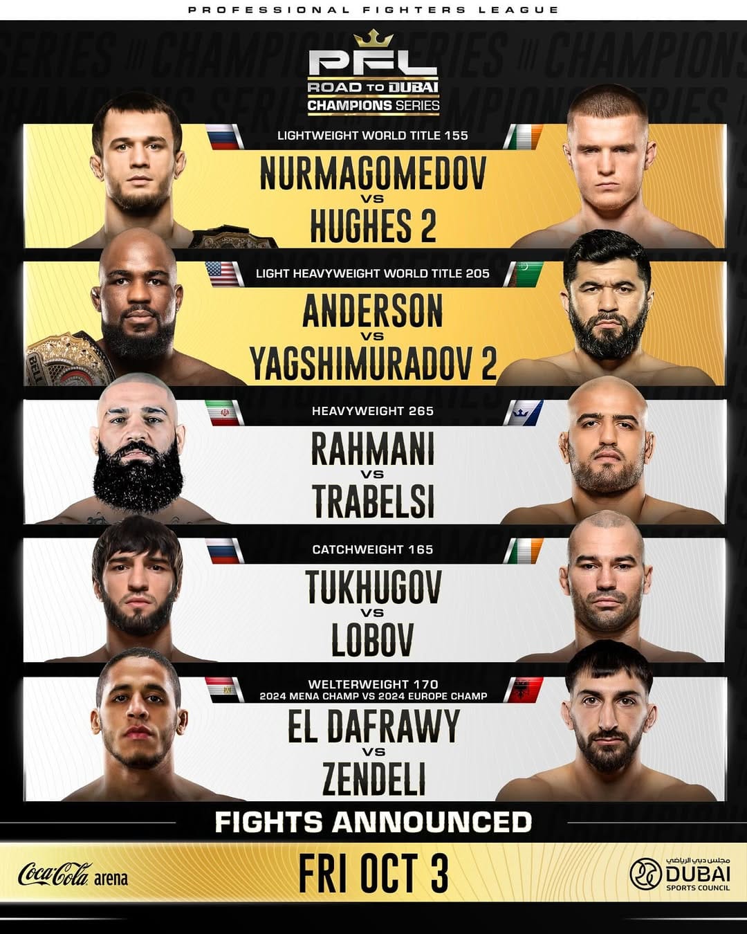 Довлетджан Ягшимурадов и Кори Андерсон проведут реванш за титул PFL 3 октября