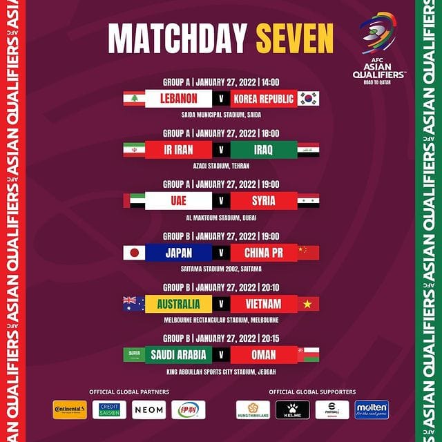 Азиатская квалификация ЧМ-2022: расписание матчей 7-го тура