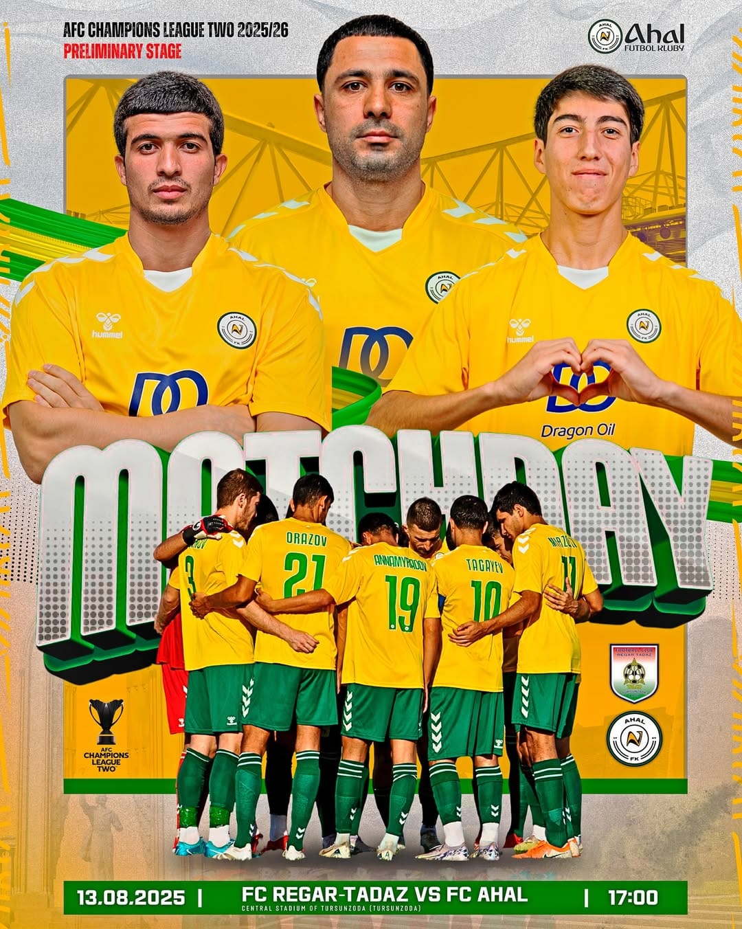 Матч «Регар-ТадАЗ» – «Ахал» в Лиге чемпионов АФК-2 покажут в прямом эфире
