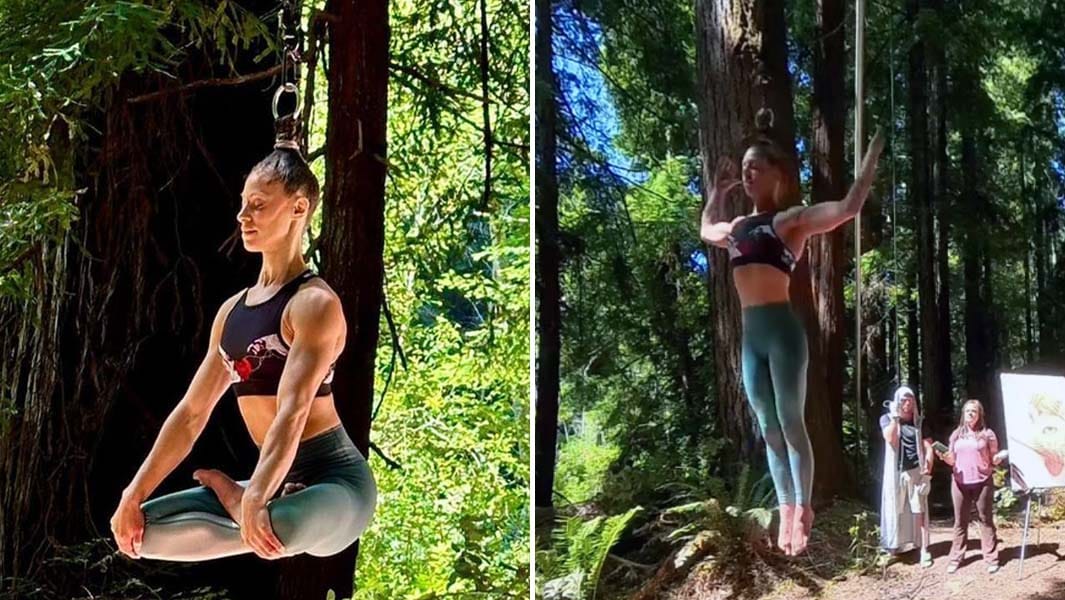 Amerikaly zenan saçyndan asylyp rekord goýdy