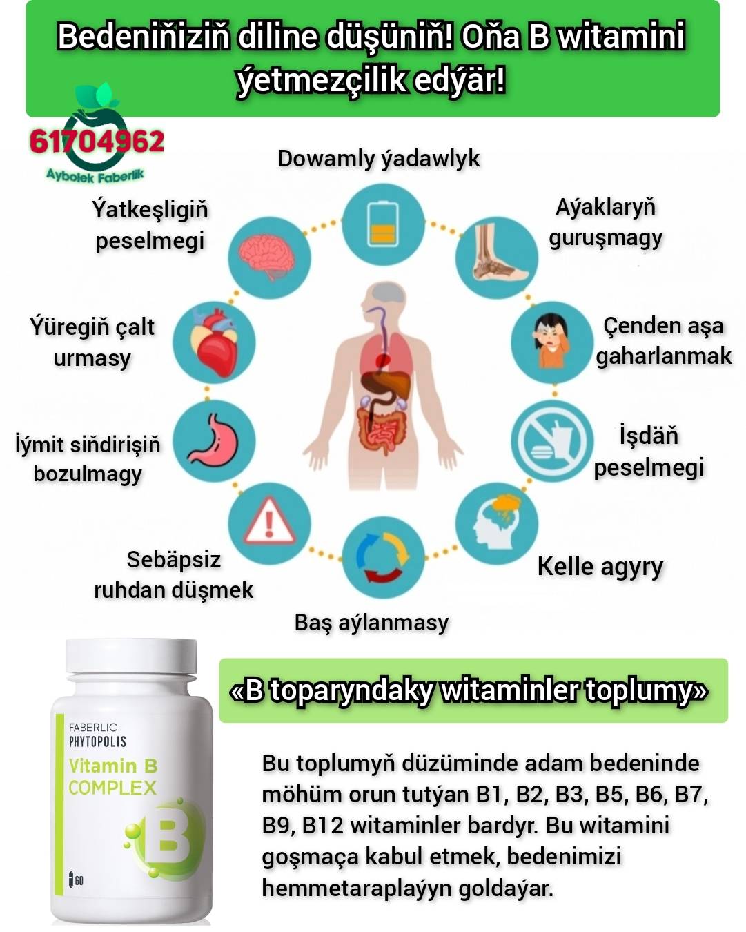 Vitamin B Complex. "B toparyndaky witaminler toplumy".