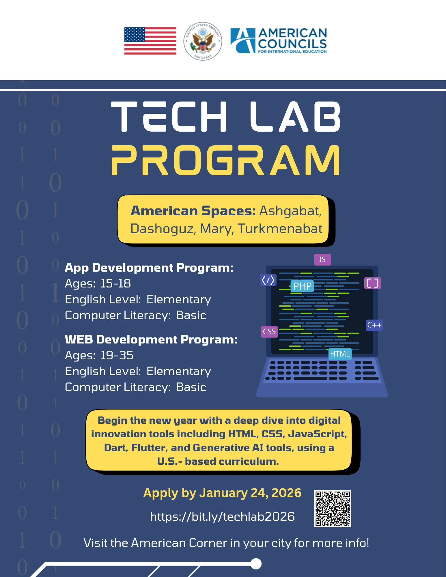 Aşgabatdaky Amerikan merkezi programmirleme boýunça okuw geçirýär