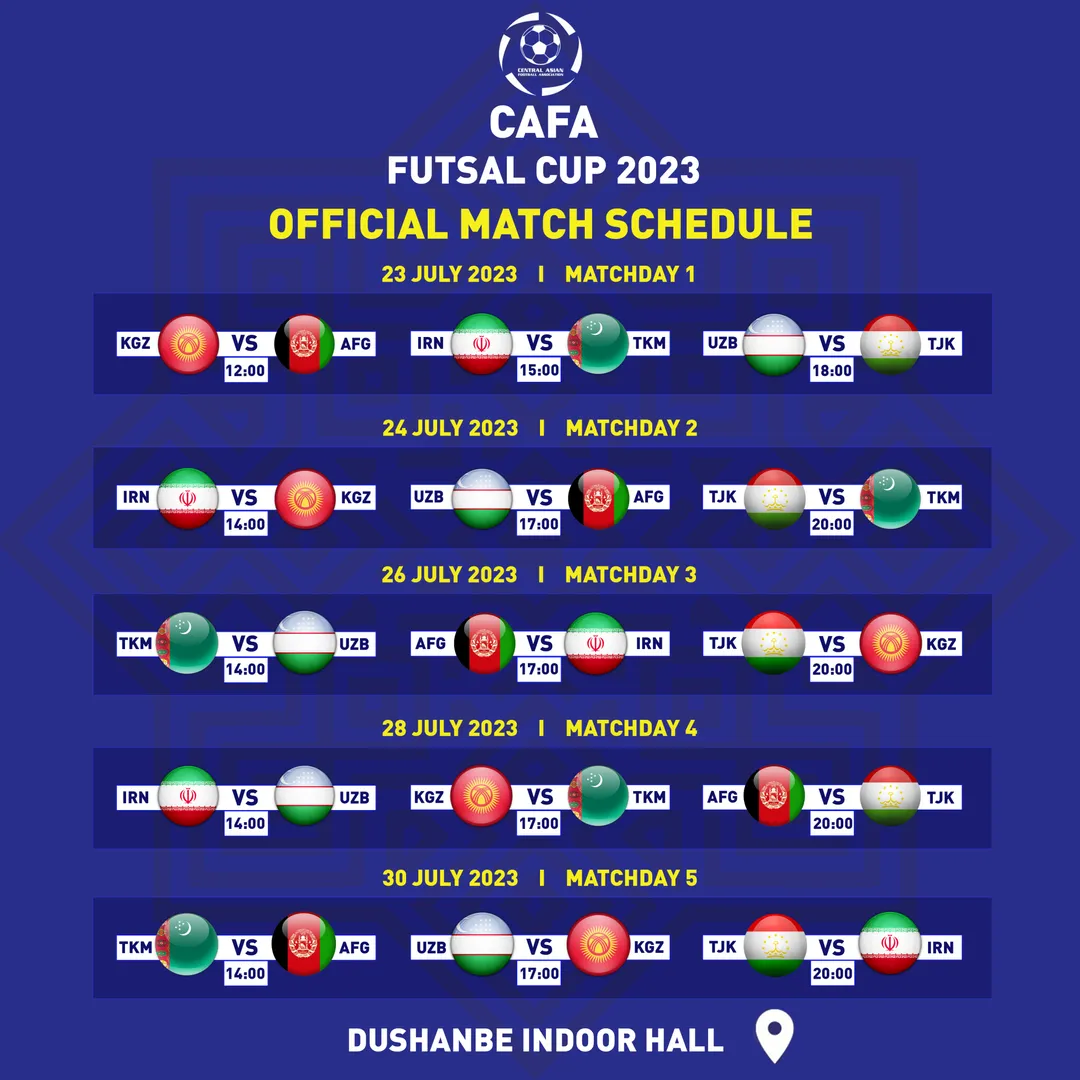 CAFA Futsal Cup2023 schedule of matches of the national team of