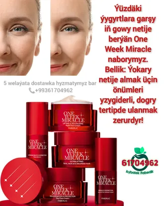 Ýüzdäki ýygyrtlary azaltmak we aýyrmak üçin gündelik ideg nabory. İň ýokary netije berýän kremler One Week Miracle. Faberlic kremleri