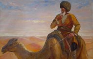 Фоторепортаж: Выставка в честь 95-летнего юбилея народного художника Туркменистана Айхана Хаджиева