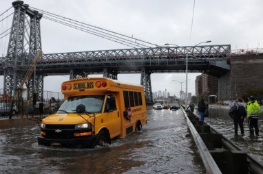 The streets of New York are flooded due to storm and rain