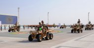 Military equipment passed in front of the State Tribune as part of the parade dedicated to the Independence Day of Turkmenistan