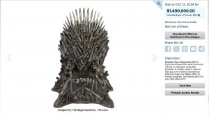 Game of Thrones dizisinde kullanılan ‘Demir Taht’, açık artırmada 1,5 milyon dolara satıldı