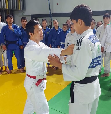 Japanese coach Kazuhiko Tokuno leads the national team of Turkmenistan in judo