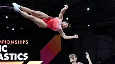 47 years old Oksana Chusovitina won silver at the Artistic Gymnastics World Cup