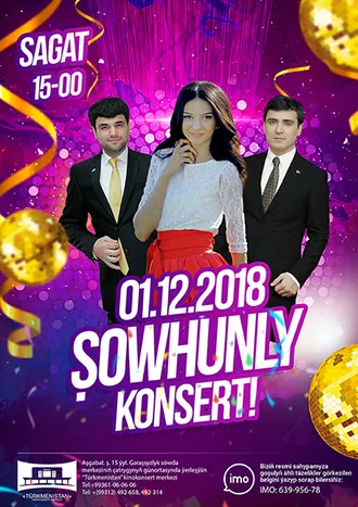 «Türkmenistan» kinokonsert merkezi Sizi  ýyldyz bagşylaryň konsertine çagyrýar
