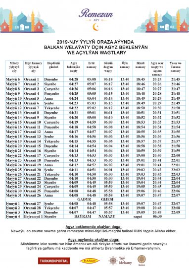 Ramadan calendar of suhoor time and iftar time (for Balkan Region)
