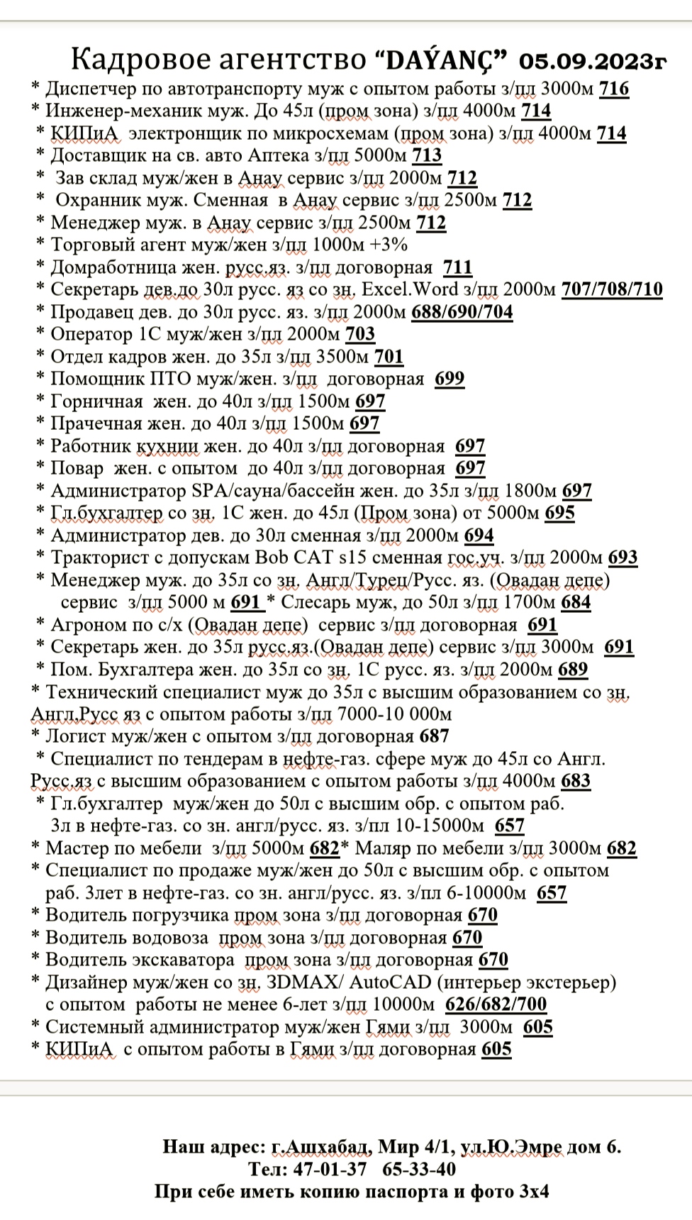 IS WE ISGAR HYZMATY . Вакансии